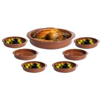 Tapas serveerschalen set - 1x D22 cm en 6x D10 cm - rond - Spaans terracotta ovenschaaltjes - thumbnail