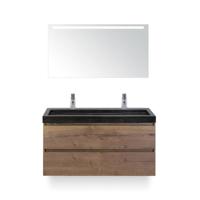 Maxx XL Badmeubelset 120 cm - Tabacco - Wastafel Lucca Enkel 2 kraangaten - met LED Spiegel