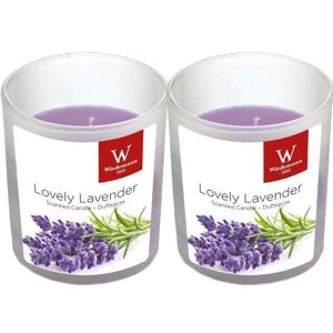 Trend Candles Geurkaars - 2x - in glas - Lavendel aroma - 25 branduren - 7 x 8 cm