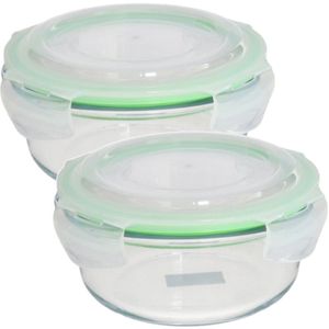 Set van 2x stuks bewaarbakje/vershoudbakje rond met deksel 950 ml ovenbestendig glas