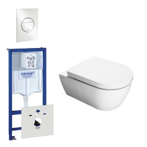 QeramiQ Salina toiletset bestaande uit inbouwreservoir, toiletpot, toiletzitting en bedieningsplaat wit 0434353/0729205/sw1271/