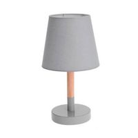 Grijze tafellamp/schemerlamp hout/metaal 23 cm - thumbnail