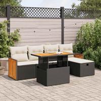 6-delige Loungeset met kussens poly rattan zwart