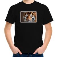 Dieren t-shirt met tijgers foto zwart voor kinderen - thumbnail