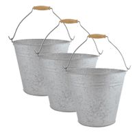 3x stuks zinken emmers/bloempotten/plantenpotten met handvat 9,5 liter