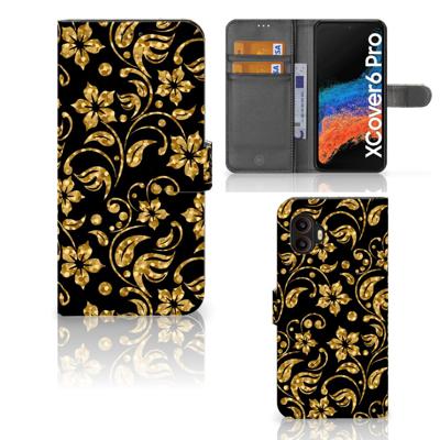 Samsung Galaxy Xcover 6 Pro Hoesje Gouden Bloemen Samsung Galaxy Xcover 6 Pro Hoesje Gouden Bloemen