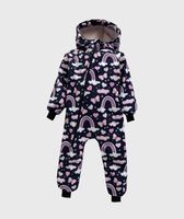 Waterproof Softshell Overall Comfy Rainbows And Butterflies Dark Blue Jumpsuit - thumbnail