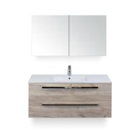 Seville Badmeubelset 120 cm - 2 laden Craft Oak - Wastafel Enjoy Enkel - met Spiegelkast