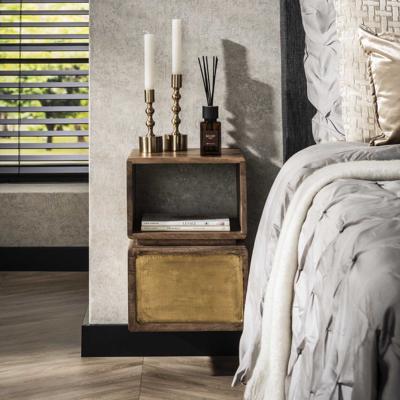 LifestyleFurn Hangend Nachtkastje 'Renée' Mangohout en brass, 42 x 30cm
