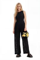 Lange jumpsuit met borduursel en kant - BLACK - M