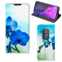 Motorola One Zoom Smart Cover Orchidee Blauw - Cadeau voor je Moeder Motorola One Zoom Smart Cover Orchidee Blauw - Cadeau voor je Moeder