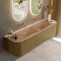 Badmeubel Mondiaz Kurve-Dlux | 170 cm | Meubelkleur Dusk | Wastafelkleur Arena | Solid surface | Wasbak beide zijden spoelbak | Zonder kraangat(en)