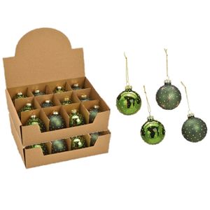 24x stuks luxe gedecoreerde glazen kerstballen groen 6 cm