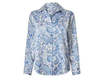 esmara Satijnen dames blouse (Wit/blauw, S (36-38))