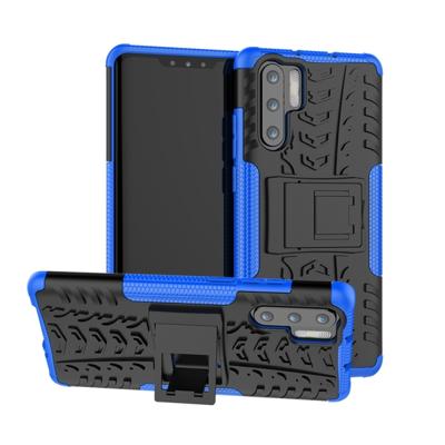 Tire Texture TPU + PC schokbestendig geval voor Huawei P30 Pro met houder (blauw)