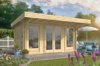 Tuindeco Lory Blokhut 415x330 cm + luifel 120 cm 44 mm vuren blank- Plat dak- Onbehandeld vurenhout- Tuindeco
