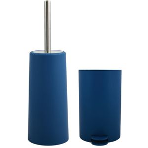 Toiletborstel in houder 35 cm/pedaalemmer 3L set Moods - Kunststof - blauw