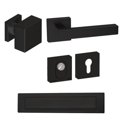 Hardbrass Voordeurset Quadro 60 vierkant met anti-kerntrek SKG*** - zwart