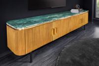 Design TV-bord VENEZIANO 160 cm messing groen marmeren blad mangohout retro - 44534