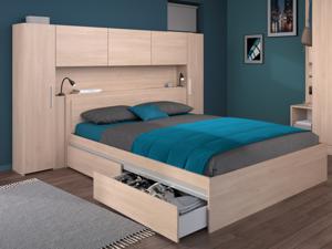 Bed EKLAKO 140x190 cm met hoofdeinde en lades brooklyn eik