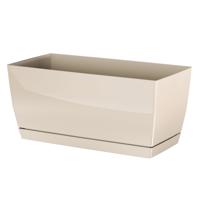 Plantenpot/bloempot met opvangschaal - kunststof - beige - 24 x 12 x 11 cm - binnen/buiten