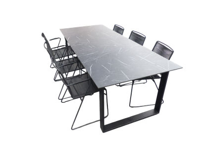 Set van Teeburu tafel 240x120x76 cm slate en 6 Jason stoelen lava - Yoi