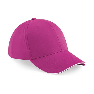 Beechfield 6 panel baseballcap - fuchsia roze/wit - voor volwassenen - katoen