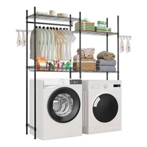 VEVOR Opbergrek boven wasmachine/droger, dubbele rij, 4 lagen, zwart