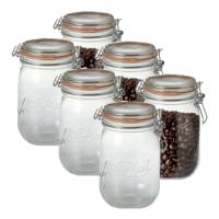 Voorraad/weckpot - 6x - transparant - glas - 14,5 x 8,5 cm - 750 ml - Le Parfait