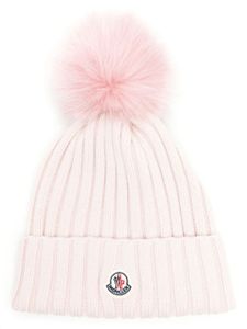 Moncler bonnet nervuré à détail de pompon - Rose