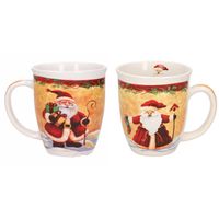 Set van 2x stuks kerstmokken kerstman met kerstsok en kerstman met cadeautjes 11 cm