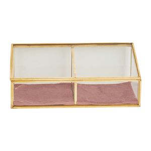 Bijouxdoos - 2- vaks - goud/roze - 18x9,5x7 cm