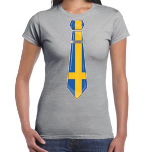 Verkleed T-shirt voor dames - stropdas Zweden - grijs - supporter - themafeest