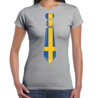 Verkleed T-shirt voor dames - stropdas Zweden - grijs - supporter - themafeest - thumbnail