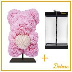 Beer DELUXE op standaard 25cm - lichtroze foam met diamanten hart - in luxe cadeauverpakking 25 cm