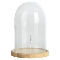 Esschert Design stolp - glas - houten bruin plateau - D15,5 x H25 cm - Decoratieve stolpen - thumbnail