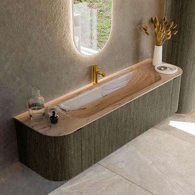 Badmeubel Mondiaz Kurve-Dlux | 170 cm | Meubelkleur Shadow | Wastafelkleur Arena | Solid surface | Wasbak midden spoelbak | 1 kraangat