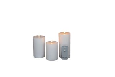 3ST WIT KAARS WAX RUSTIEK 3D LONT 7,5X10/12,5/15CM AFSTANDSBEDIENING 3X3AAA - Annas collection