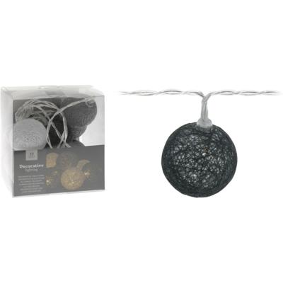 2x lichtsnoer 10 bolletjes d4 cm - wit/grijs - 165 cm -kunststof-batterij