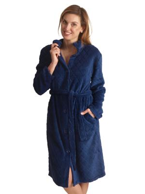 Donkerblauwe damesbadjas met knopen - 2XL