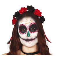 Diadeem/tiara met zwarte en rode rozen - dames - Day of the dead - Halloween