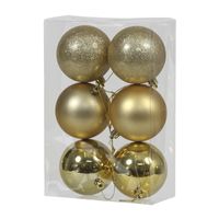 6x Gouden kunststof kerstballen 8 cm glans/mat/glitter   - - thumbnail