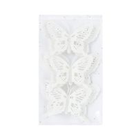 3x stuks decoratie vlinders op clip glitter wit 14 cm   -