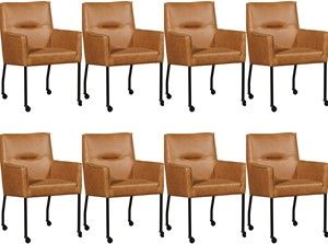 Set van 8 Cognac leren moderne eetkamerstoelen Lucky - Vintage Leer Cognac (cognac leer)