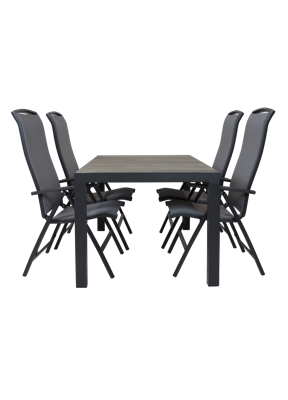 Qopps Levas tuintafel 160 x 90 mat royal Grey met Houston verstelbare tuinstoel