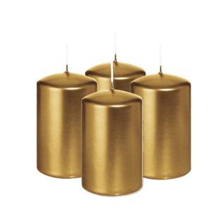 Cilinderkaars/stompkaars - 4x - metallic goud - 6 x 8 cm - 29 branduren