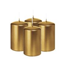 Cilinderkaars/stompkaars - 4x - metallic goud - 6 x 8 cm - 29 branduren - thumbnail