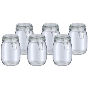 Voorraadpot/bewaarpot Alfie - 6x - 1L - glas - beugelsluiting - D11 x H17 cm