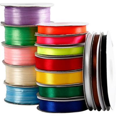 Creativ Company Satijnlint, b: 3-19 mm, diverse kleuren, 15 rol/ 1 doos
