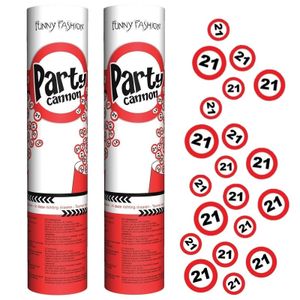 3x stuks confetti shooters/poppers 21 jaar feestartikelen versiering